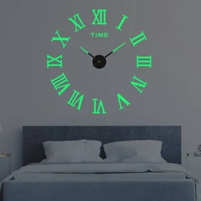 £7.59 • Buy Modern Large 3D DIY Luminous Art Wall Clock Sticker Home Office-Decor Hot UK