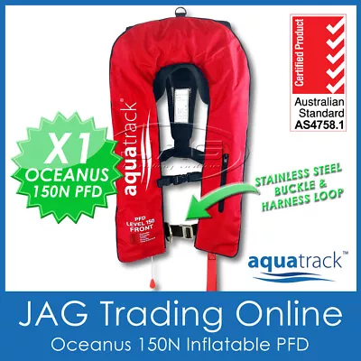 Aquatrack Oceanus Red Inflatable Pfd Manual & Harness - Adult Life Jacket 150n • $99.95