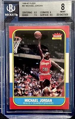 1986-87 Fleer #57 MICHAEL JORDAN RC Rookie BGS 8 W/ PERFECT 9.5 CENTERING Bulls • $7399.99