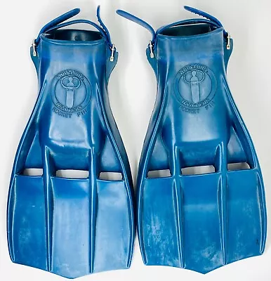 Vintage AQUA-LUNG Rocket Fin Flippers Blue US Divers Fits All Sizes SCUBA Retro • $60