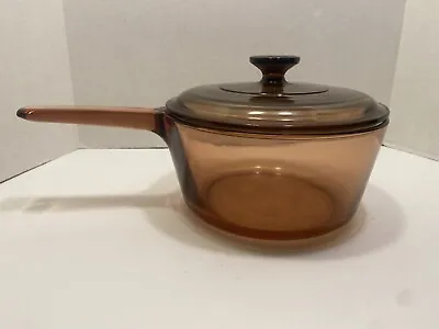 Vintage Corning Ware Visions Amber Pyrex 2.5L V-25-B Saucepan Pot N 2 1/2 Lid • $29.56