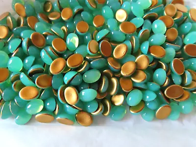 Full Pack 288 Czech. Glass Oval Cabochones In 8x6mm Green Opal/foiled. • $11.50