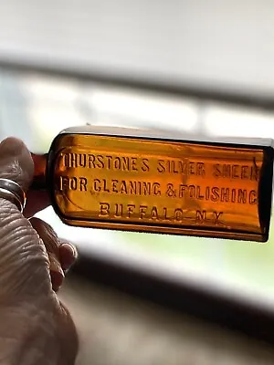 $15 • Buy 1890's Blown In Mold Thurstone's Silver Sheen Glass Bottle - Buffalo, New York