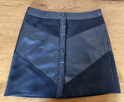 M&S Marks And Spencer Collection Black Faux Leather And Suede Mini Skirt Size 10 • £15