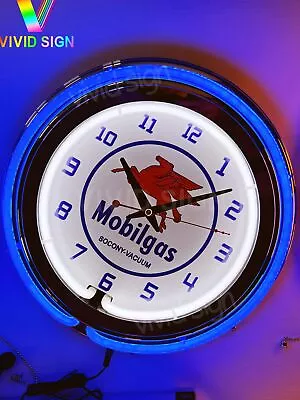 15  Neon Clock Mobil Gas Mobilgas Pegasus Oil Socony Oil Light Sign Gasoline • $111.99