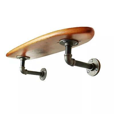 Floating Industrial Style Mahogany Skateboard Deck Shelf - Pipe Mounting System • $44.95