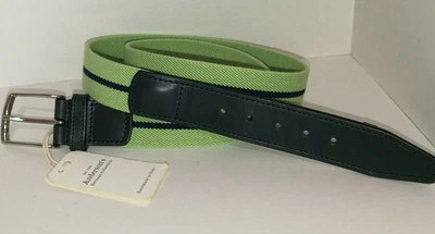 £59.99 • Buy ANDERSONS STRIPED FABRIC GREEN NAVY ITALIAN LEATHER MENS BELT 100cm 38  BNWT