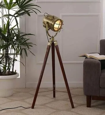 $262.66 • Buy Floor Lamp Brass Antique With Spot Search Light Marine Nautical Tripod Stand