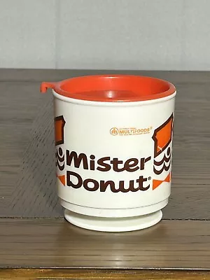 Vintage Mister Donut Travel Mug  Easy Rider Plastic Cup W/Lid White Orange Logo • $9.95