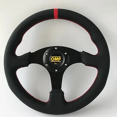 $72.98 • Buy 330mm Leather Flat Racing Steering Wheel Red Stitch Fit For Omp Hub MOMO Hub ND