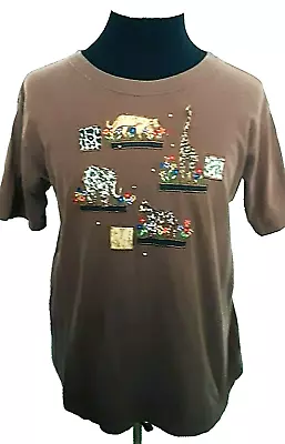 Victoria Jones T-Shirt Women's Size Large Brown Casual Embellished Zoo Animals • $15