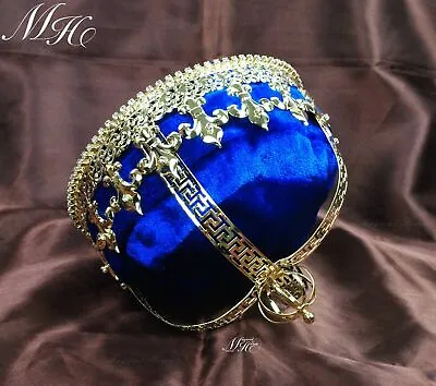 Blue Velvet Tiara Crown King Imperial Medieval Pageant Party Costumes For Men • $39.99