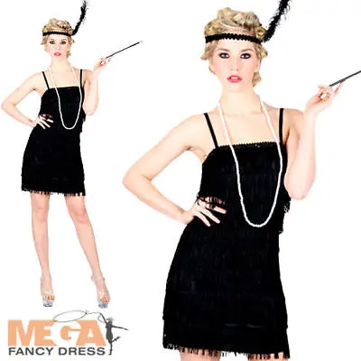 1920s Black Flapper Girl Ladies Fancy Dress 20s Charleston Gatsby Adults Costume • £15.49