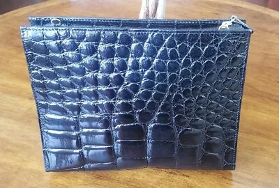 ZAGLIANI ITALY UNUSED BLACK CROCODILE BELLY HANDBAG CLUTCH With STRAP. • $575