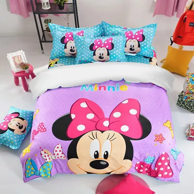 Minnie Mouse Duvet Cover Pillowcases Cartoon Bedding Set Single Double King Size • £25.19