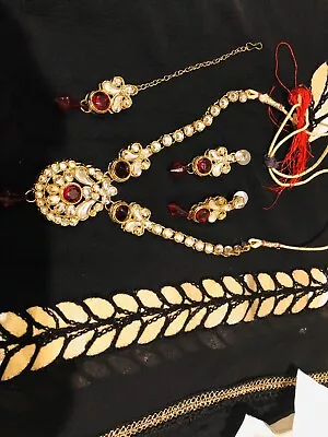 Indian Ethnic Bollywood Kundan Fashion Jewelry Necklace Set With Mang Tikka • $18