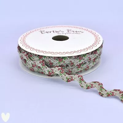 17mm - Bertie's Bows Linen Floral Ric Rac  X 1 Metre -  Craft Sewing Shabby Chic • £2.59