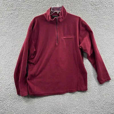 LL Bean Mens Fleece Jacket Large Tall Maroon 1/4 Zip Long Sleeve Windbreaker • $18.99