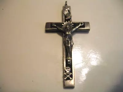 Vintage Crucifix Cross Skull Crossbones Nickel & Ebony • $9.99