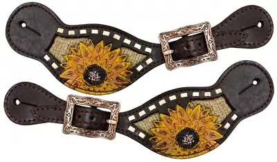 Showman Ladies Leather Spur Straps W/Sunflower Accent & Burlap Inlay • $23.95