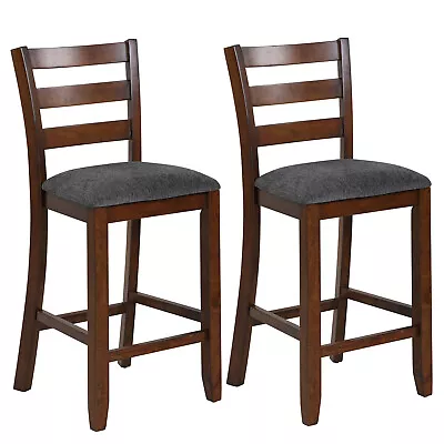Costway Set Of 2 Barstools Counter Height Chairs W/Fabric Seat&Rubber Wood Legs • $139.99