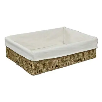 Seagrass Lined Storage Basket Empty Gift Hamper Shallow Tray Woven Wicker Home • £20