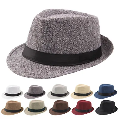 Men Women Straw Fedora Hat Trilby Cuban Sun Cap Panama Short Brim Floral Hat  • $10.41