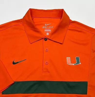 Nike Miami Hurricanes Dri-Fit Spread Option Coaches Polo Shirt Orange Green L • $9.99