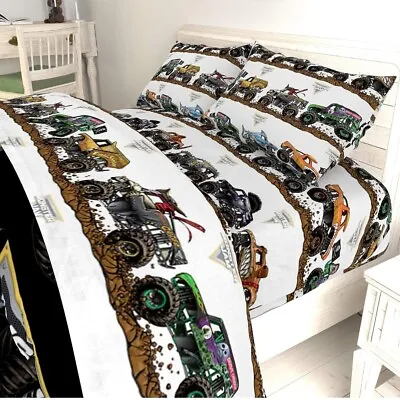 Jay Franco Monster Jam Tracks Queen Sheet Set - 4 Piece Set Super Soft And Cozy • $50.09