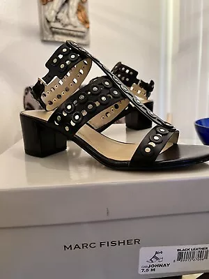 Marc Fisher Johnny 7.5M New NIB Black Strapped Sandals Block 2” Heel • $42