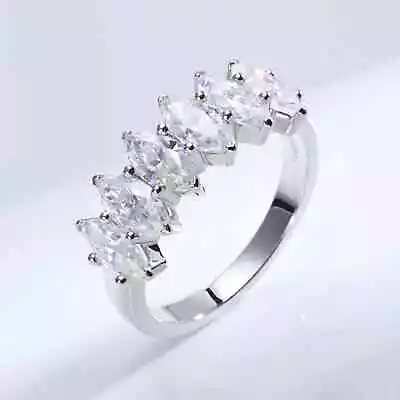 2 Ct Marquise Cut Moissanite Eternity Wedding Band Ring 14K White Gold Plated • $154.85