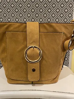 Ladies Handbag Mustard Yellow Faux Leather Suede Buckle Gold Colour Metal Work  • £8.20