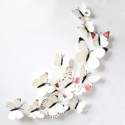 3D Butterfly Wall Sticker Home Decor Wedding Decor Removable 12Pcs White • $5.90