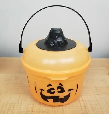 Vintage 1988 McDonald's Halloween Spooky Pumpkin Happy Meal Bucket Pail & Lid • $14.99