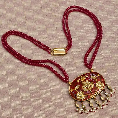 Traditional 22k Gold Mughal Large Pendant Indian Wedding Necklace Diamond & Ruby • $3995