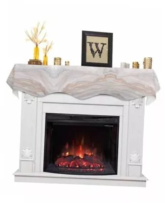 Mantle Scarf Abstract Foil Lines Fluid Fireplace 70 X 17 Inch Tan Brown Marble • $29.03