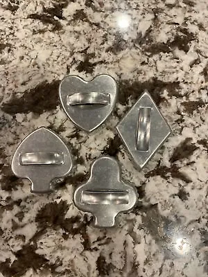 4 Vintage METAL COOKIE CUTTERS Playing Card Suits HEART DIAMOND CLUB & SPADE • $4.25