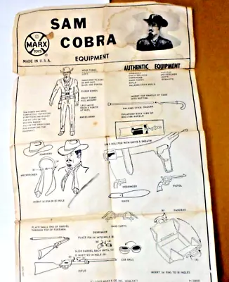 1960's Sam Cobra Equipment Manual Marx Johnny West Original Water Marks • $35