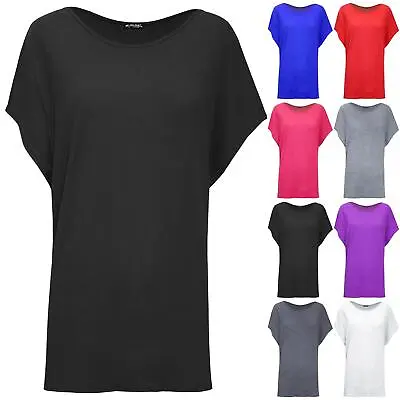 Womens Ladies Ribbed Plain Oversized Baggy Direct Sleeve Loose Basic T-Shirt Top • £2.49