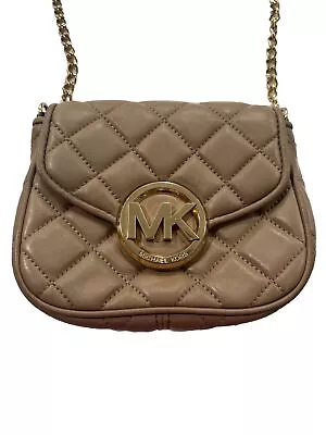 Michael Kors Fulton Small Beige Quilted Leather Crossbody Bag 6.5  X 6  • $45