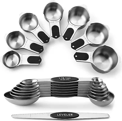 Stainless Steel Magnetic Measuring Cups And Spoons - Chef's Essential Set Of 15 • $56.99