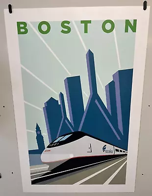 2004 Boston Amtrak Acela Original Train Poster Designed By Michael Schwab • $189.99