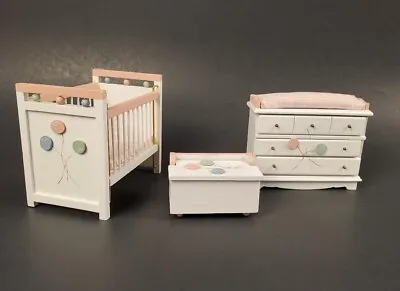 Miniature Dollhouse Finished White Balloons Baby Crib Changing Table Toy Box • $29.99