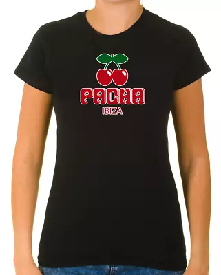 Pacha Ibiza Logo Cherry White Women's 3/4 Short Sleeve T-Shirt T2968 • £10.51