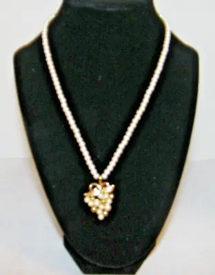 Vintage Trifari Pearl Necklace / Pearls & Gold Encrusted On Grape Pendant • $11