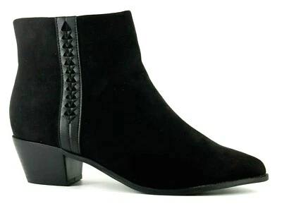 Evans Arrow Womens UK 6 & 7 EEE Extra Wide Black Pointed Toe Zip Up Ankle Boots • £42.99