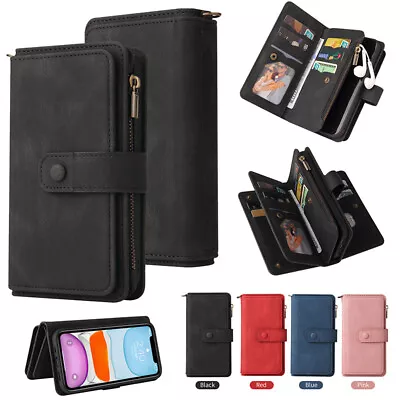 For Samsung S9 S21+ A22 A32 A52 Magnetic Leather Wallet Stand Zipper Case Cover • $21.89