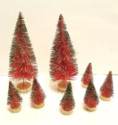 8 COLOR CHANGING RED & GREEN Country Mini Miniature Sisal Bottle Brush Trees • $18.95