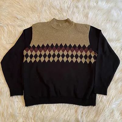 Vintage 80’s Alfred Dunner Holiday Sweater Glittery Gold/Red USA Made Size M • $24.99