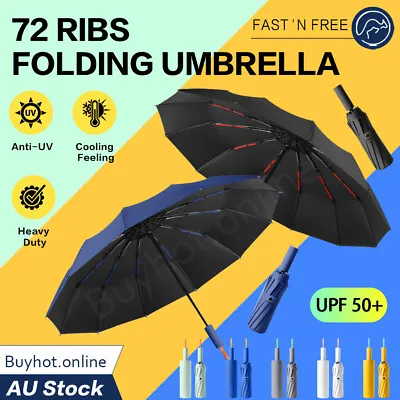 72 Ribs Anti-UV Sun Rain Automatic Folding Umbrella UPF50+ Windproof Lightweight • $29.95